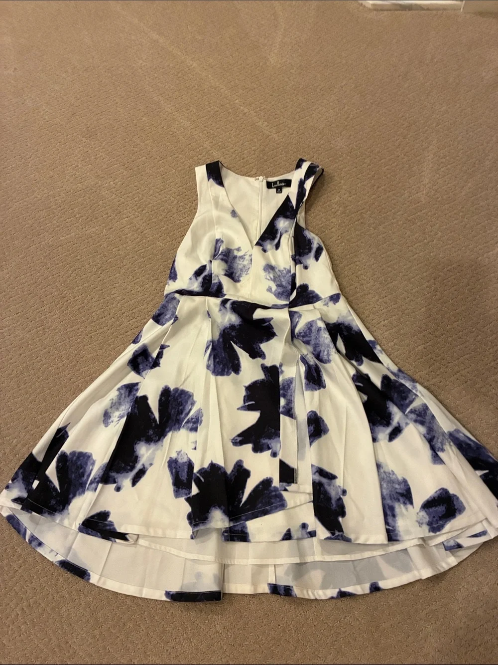 Lulu's White Dress with Navy Floral Print